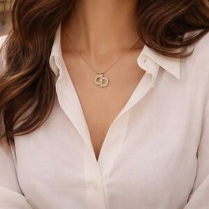 Dior Gold Signature CD Logo Rhinestone Embellisment Pendant Necklace